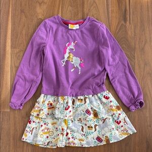 Mini Boden Purple Unicorn Long Sleeve Dress, size 8-9 (140cm)